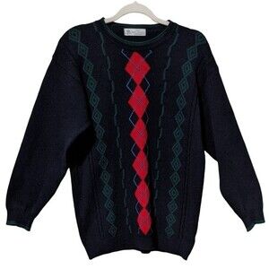 Marks & Spencer's lambswool argyle pull over sweater grandpa crew neck EU 38/8